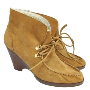 Michael kors Brown Suede Sherpa Wedge Heel Mocc Toe Ankle Booties Chukka Sz 10